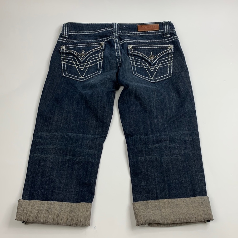 Vigoss FIT Capri Jeans Size 29 Dark wash denim Stretch white stitching